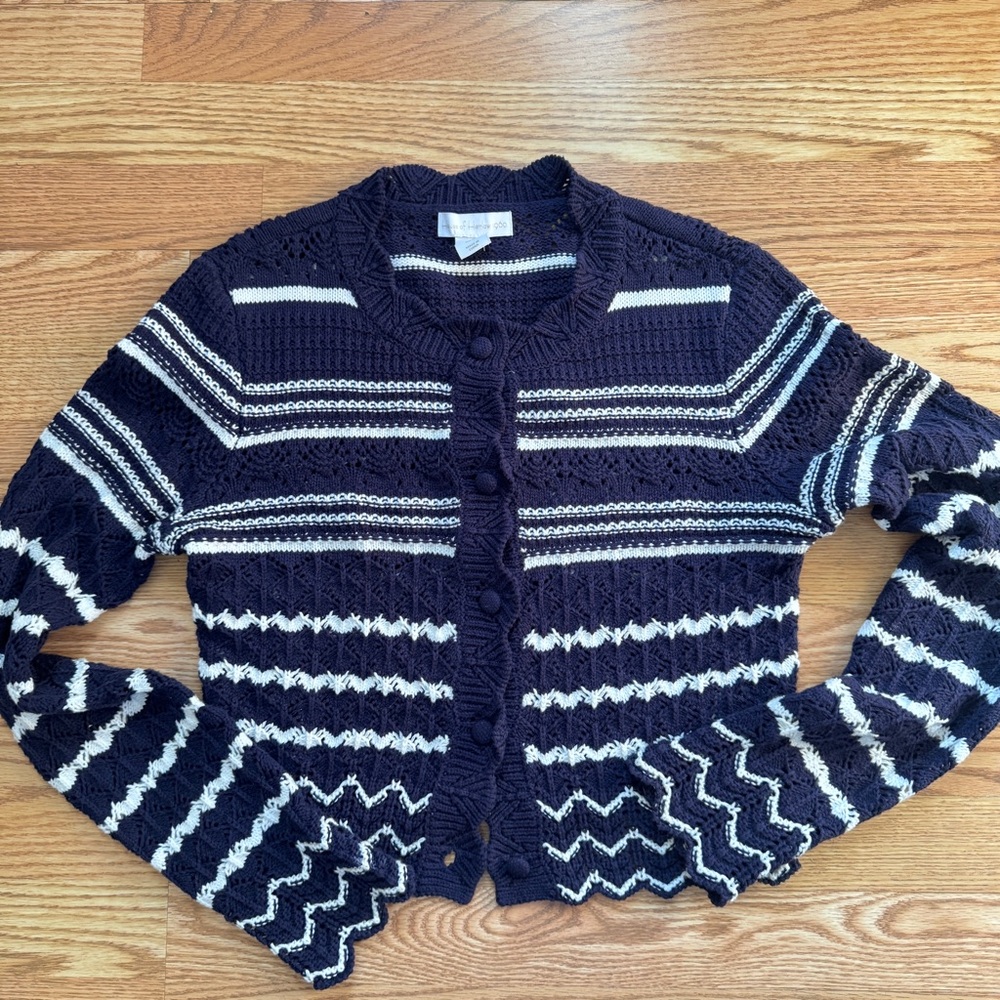 House of Harlow 1960 Navy & White Striped Knit Cardigan